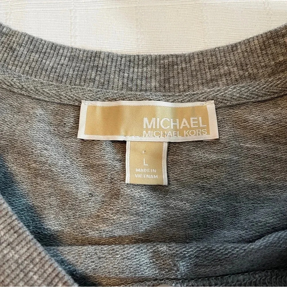 Michael Kors Cropped Smock Ruffle Waist Gray Sweatshirt Size Large Cotton Blend - Picture 3 of 8